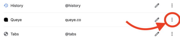 Red arrow point to a red circle out-lining three vertical dots, next to the 'Queye' column.